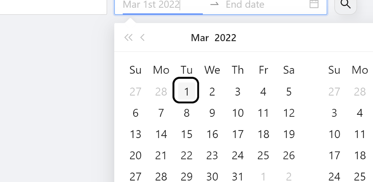 Click on the desired start date for the search