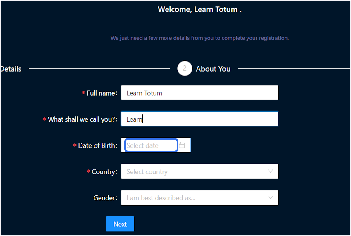 Enter your date of birth