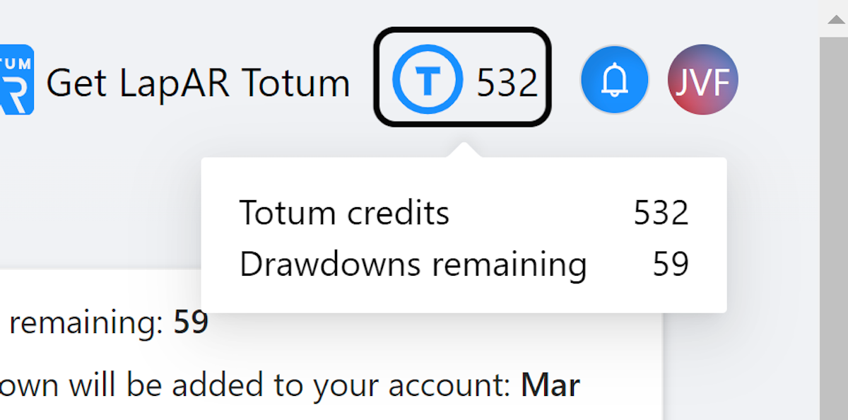 Click the totum credit icon in the top right