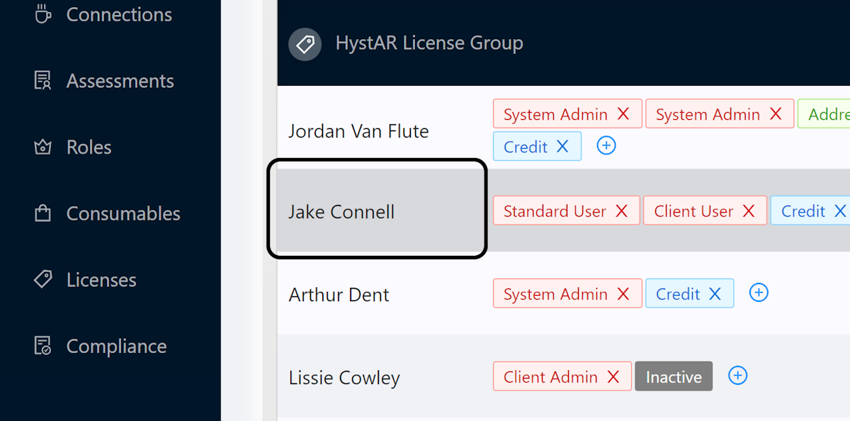 For a user, repeat this same process by clicking the users name in the groups list