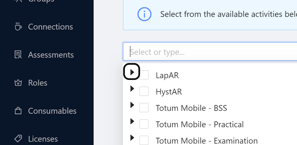 Select a caret-down for any or multiple products