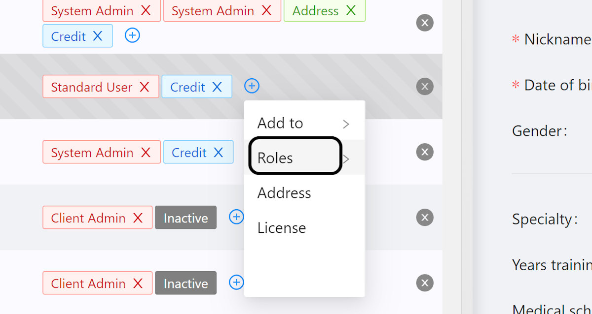 Select roles
