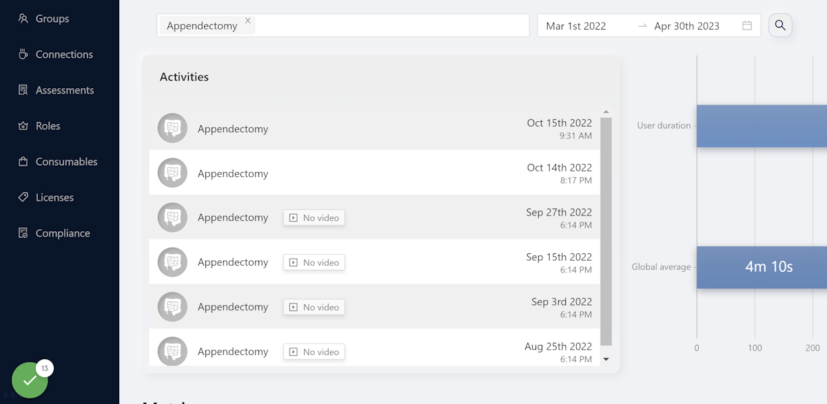 Your search results will now appear below. It may take several seconds to return search results for a large amount of data. To view a specific activity, click any of the list items. Note: Those that have been uploaded without a video will say 'No Video'. 